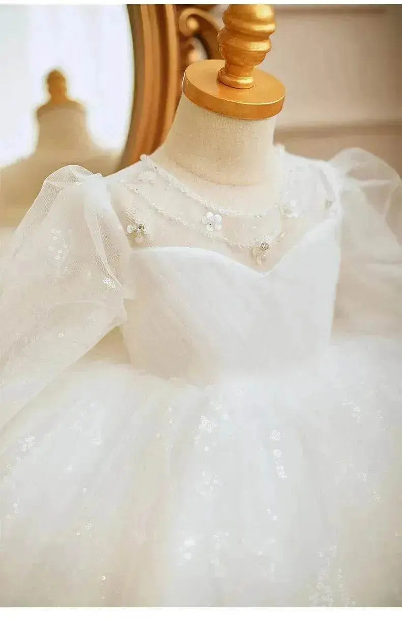 Long Sleeve Handmade Pearl Embroidery Children Princess Dress Gown - EX-STOCK Canada
