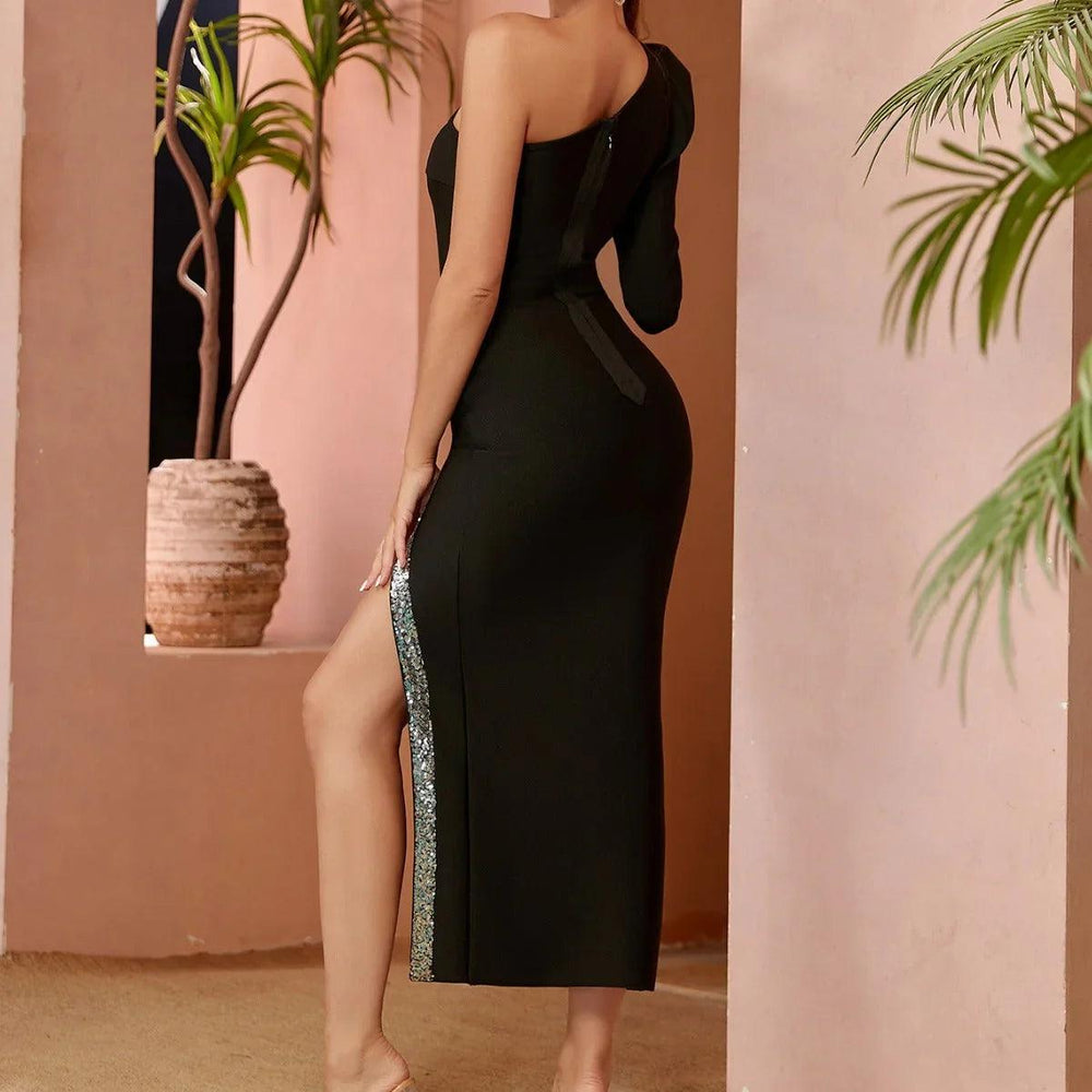 Robe de soirée à bandage à une épaule et à manches longuesEX-STOCK Canada