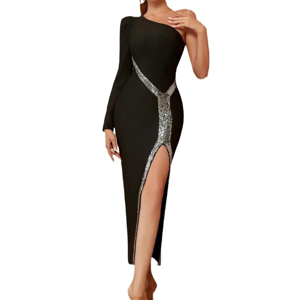 Robe de soirée à bandage à une épaule et à manches longuesEX-STOCK Canada