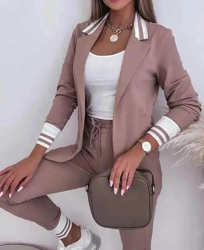 Long Sleeve Suit Coat Drawstring Pants Casual Suit - EX-STOCK Canada