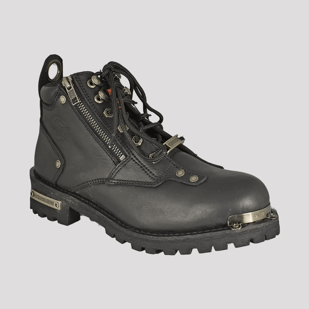 Bottes de moto pour hommes Milwaukee Leather à double fermeture éclair et lacets de 6 pouces