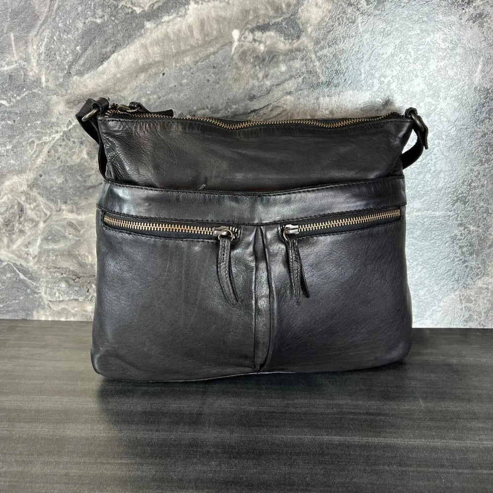 Bolso bandolera de cuero MET con doble bolsillo con cremalleraEX-STOCK Canada
