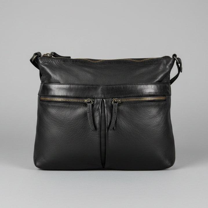 MET Leather Crossbody Bag with Dual Zipper Pockets