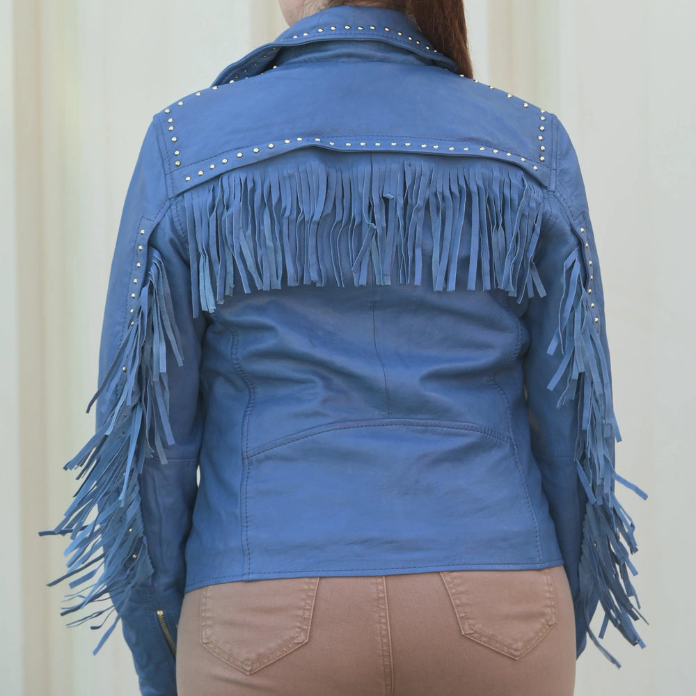 Women's Studded Leather Jacket with Removable Fringe EX-STOCK Canada
