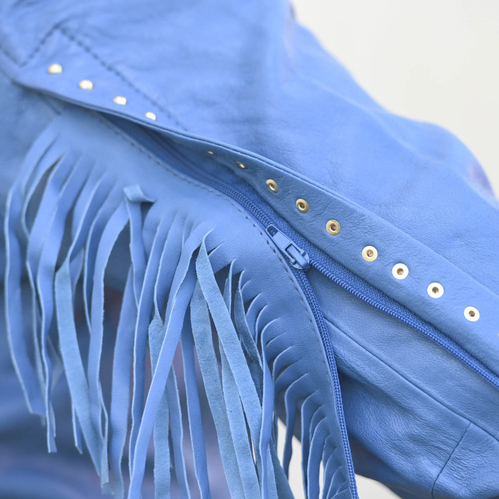 سترة جلد نسائية مزينة بالأزرار مع شرابات قابلة للإزالةEX-STOCK Canada