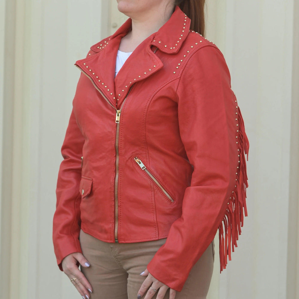 Women's Studded Leather Jacket with Removable Fringe EX-STOCK Canada