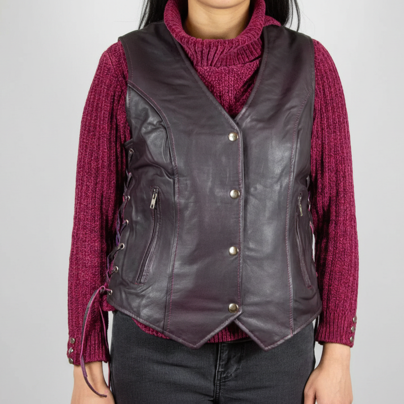 Gilet en cuir à lacets sur le côté pour femmes Open Road
