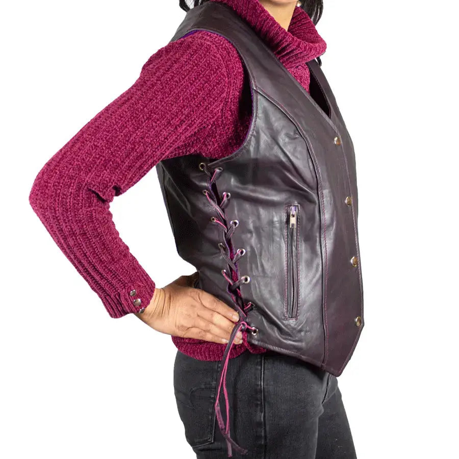 Chaleco de cuero con encaje lateral para mujer Open RoadEX-STOCK Canada