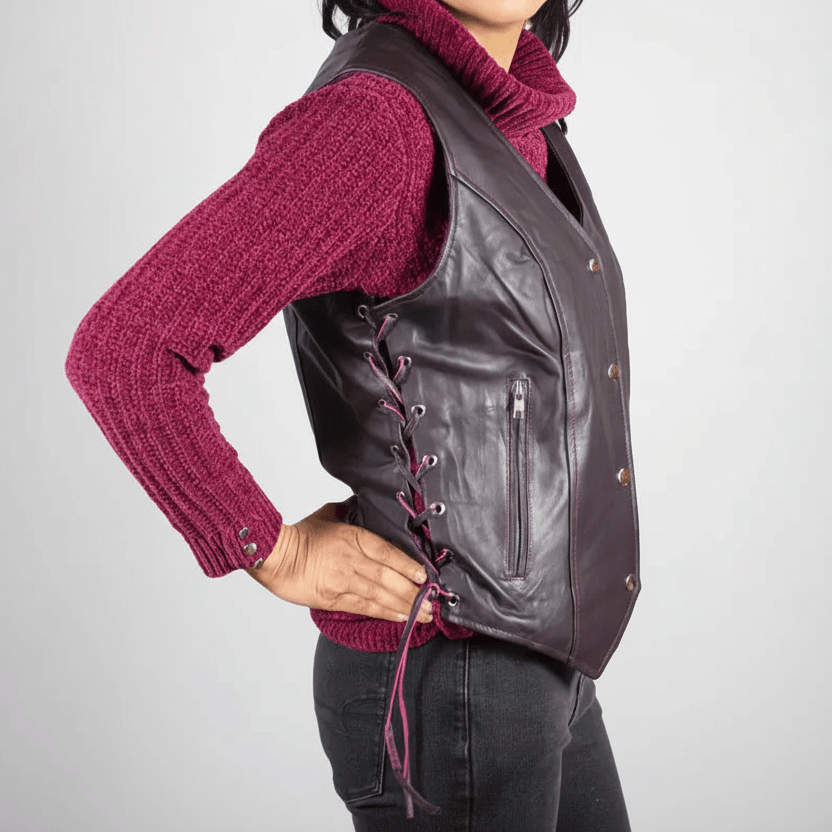 Gilet en cuir avec dentelle sur les côtés Open Road pour femmes