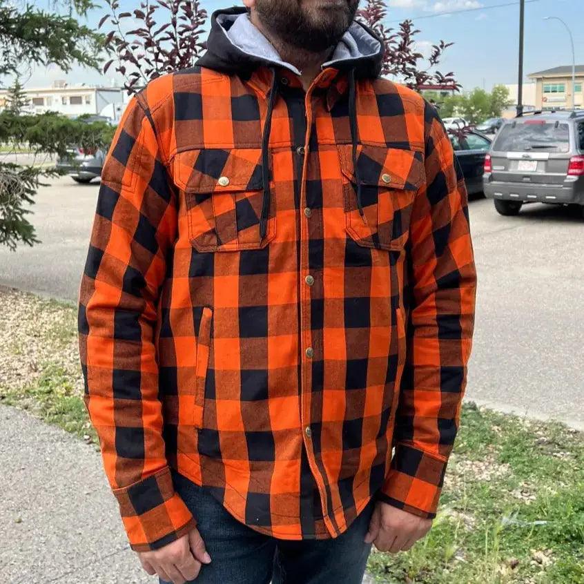 Milwaukee Leather Men's Orange & Black Armored Flannel Biker Shirt w/ Reinforced Fibers EX-STOCK Canada