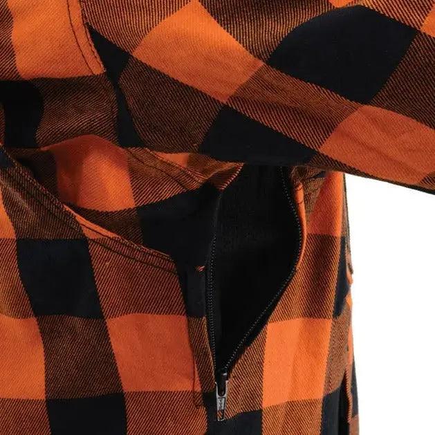 Milwaukee Leather Men's Orange & Black Armored Flannel Biker Shirt w/ Reinforced Fibers EX-STOCK Canada