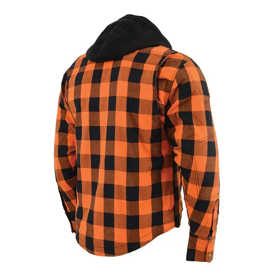 Milwaukee Leather Men's Orange & Black Armored Flannel Biker Shirt w/ Reinforced Fibers EX-STOCK Canada