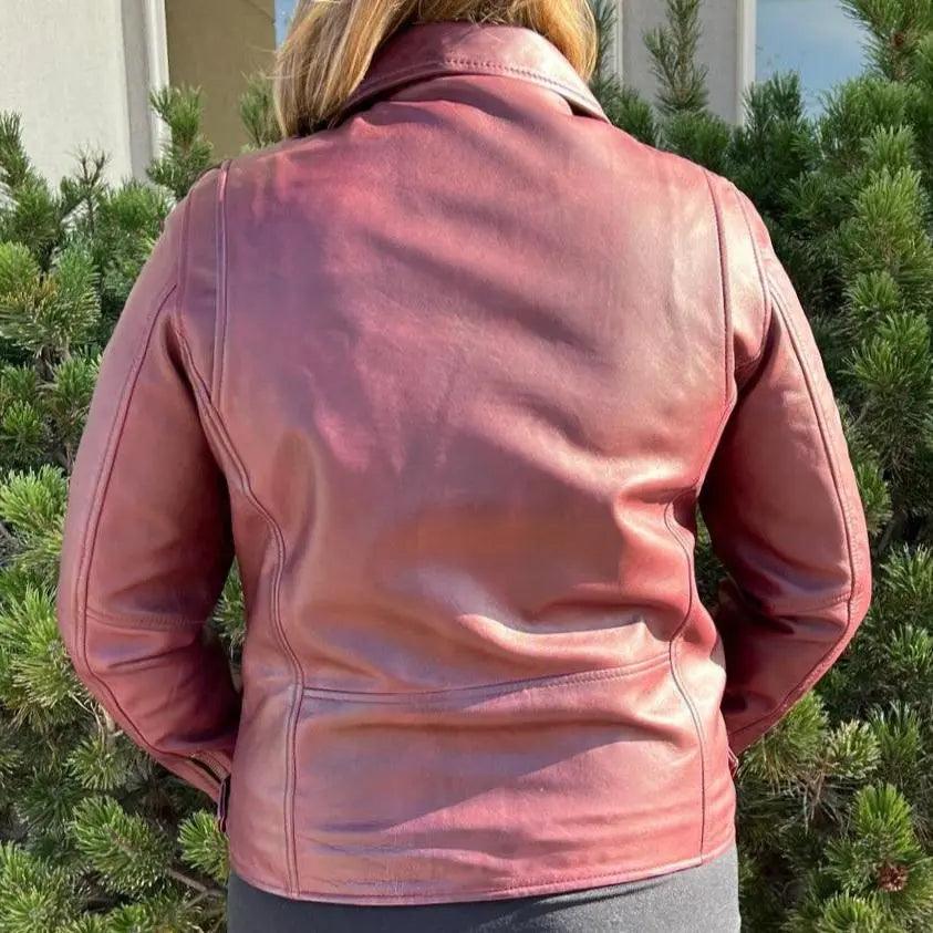 Veste de motard pour femme en cuir d'agneau avec ceinture