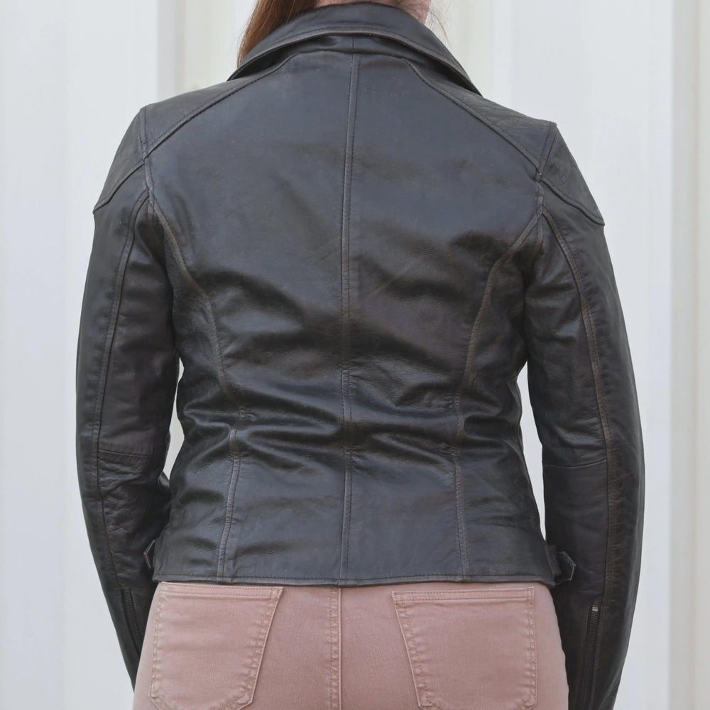 Veste en cuir à effet usé pour femmes style motardEX-STOCK Canada