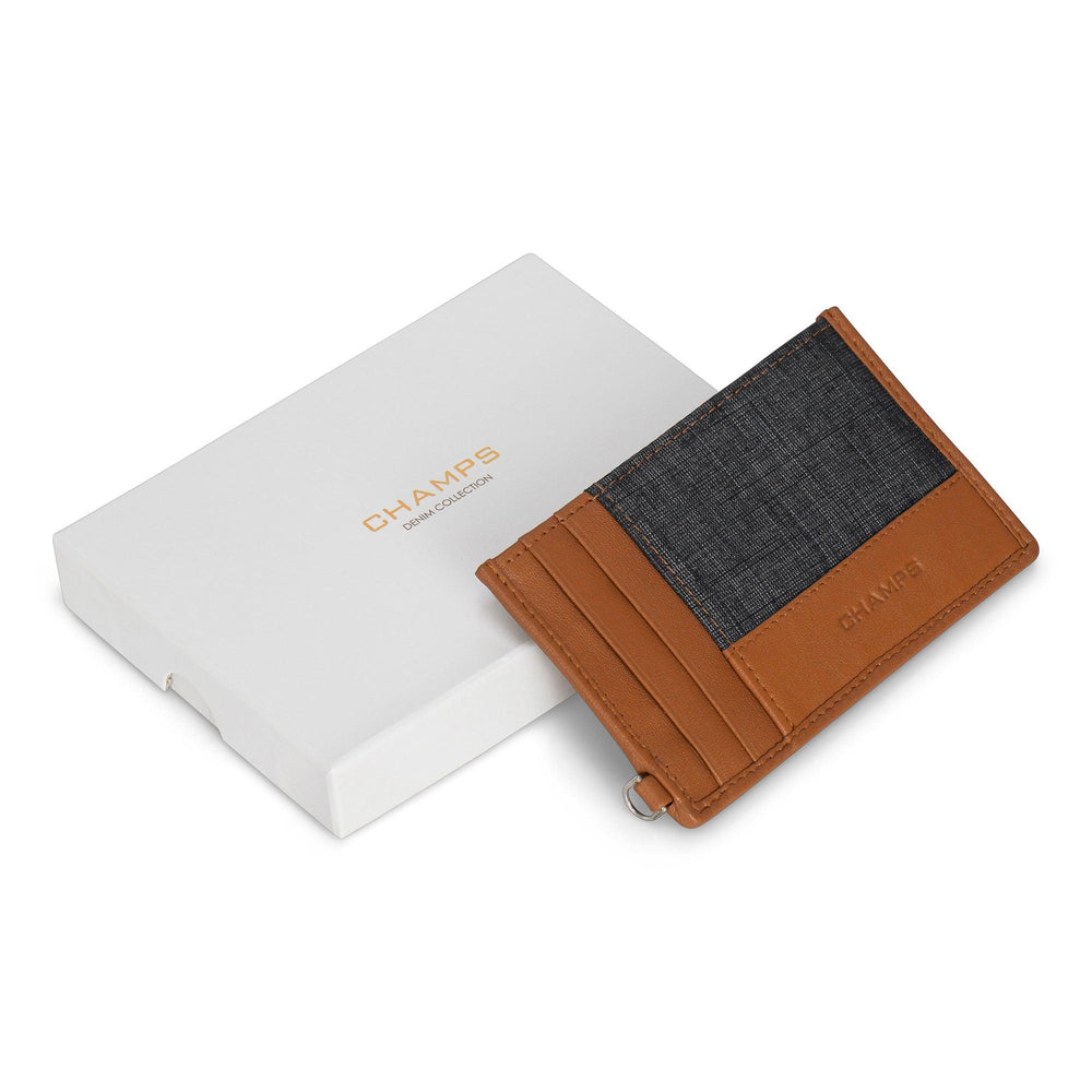 Porte-cartes slim en denim / cuirEX-STOCK Canada