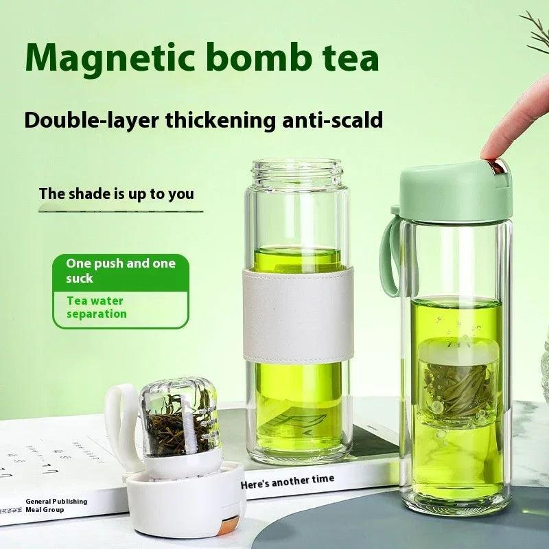 Magnetic Bomb Tea Cup Double Layer Glass Cup Upscale Portable One-click Ejection EX-STOCK Canada