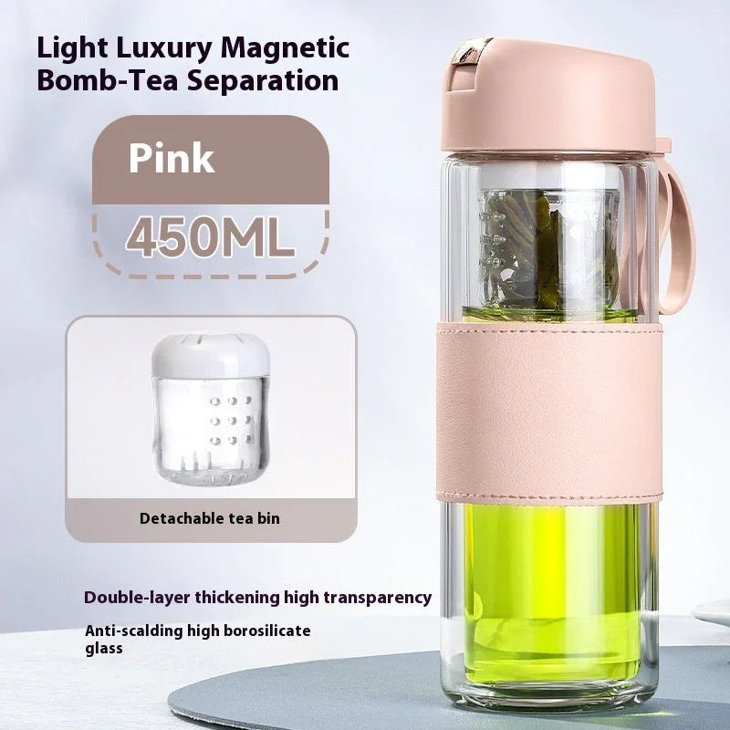Tazza da tè a bomba magnetica in vetro a doppio strato, elegante, portatile, con espulsione a un clicEX-STOCK Canada