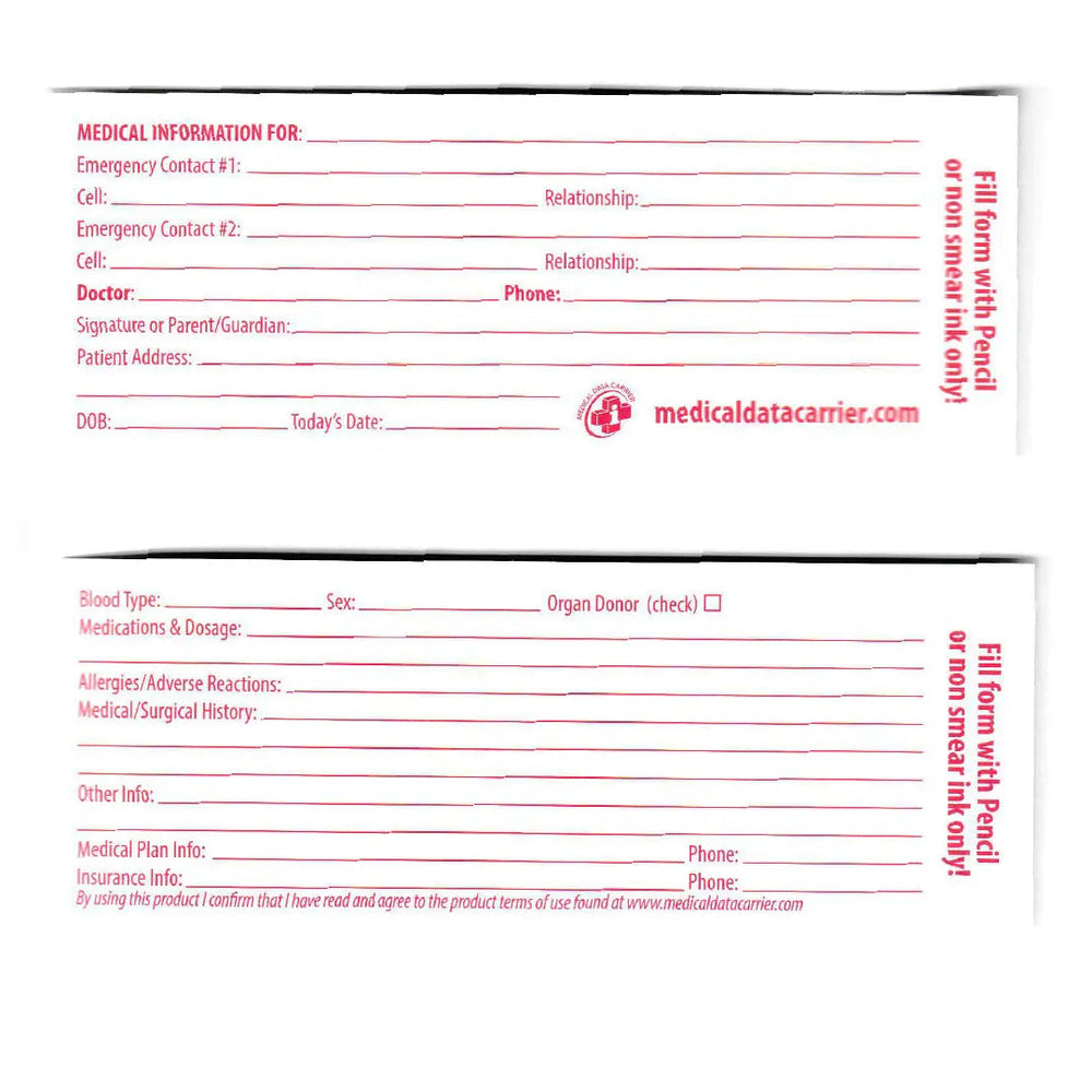 Medical Data Carrier – Essential Emergency ID for Riders & First Responders EX-STOCK Canada