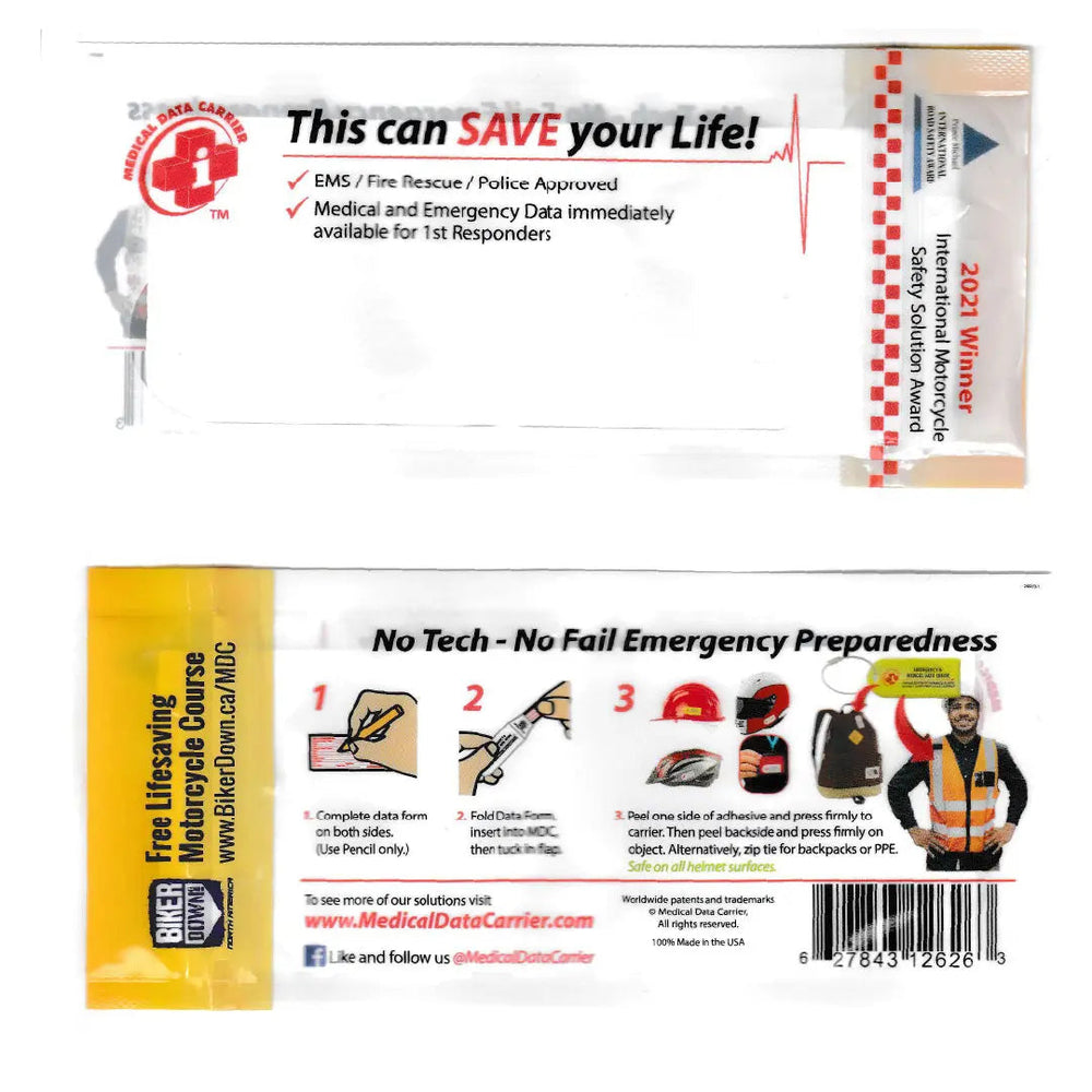 Medical Data Carrier – Essential Emergency ID for Riders & First Responders EX-STOCK Canada