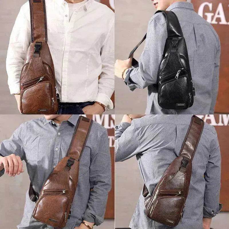 Men USB Charging Bag PU PVC Shoulder Diagonal Messenger Travel Cross Body Bags - EX-STOCK Canada