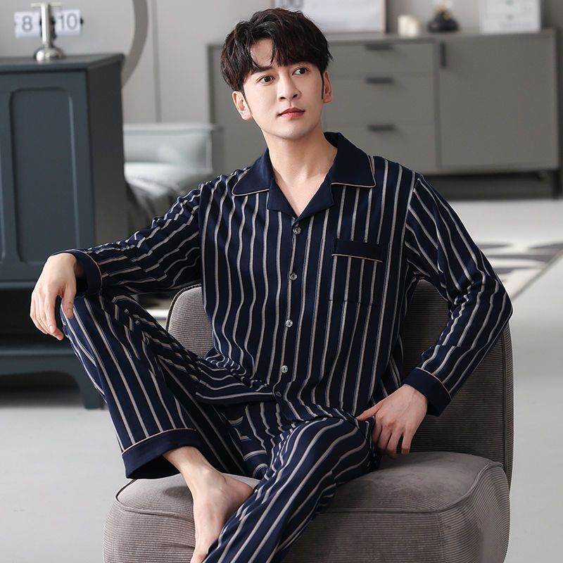 Men's Autumn And Winter Cotton Long-sleeved Trousers Thin Pajamas Loose Home Wear Suit Men EX-STOCK CANADA