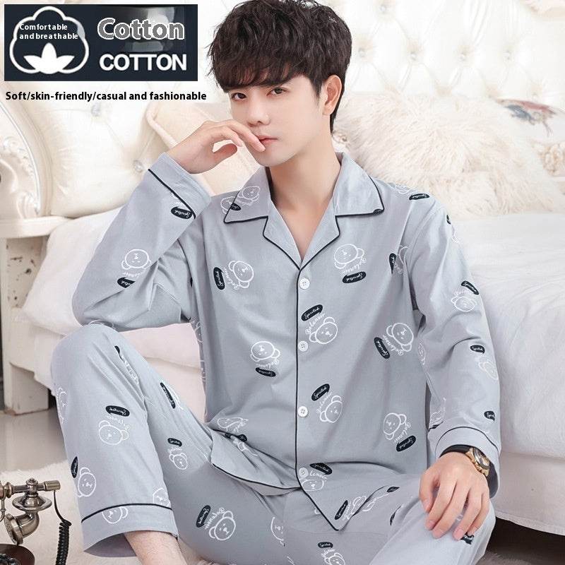 Men's Autumn And Winter Cotton Long-sleeved Trousers Thin Pajamas Loose Home Wear Suit Men EX-STOCK CANADA