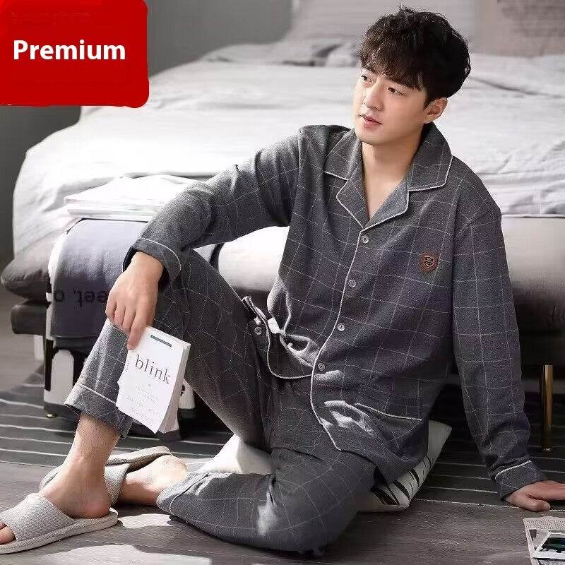 Men's Autumn And Winter Cotton Long-sleeved Trousers Thin Pajamas Loose Home Wear Suit Men EX-STOCK CANADA