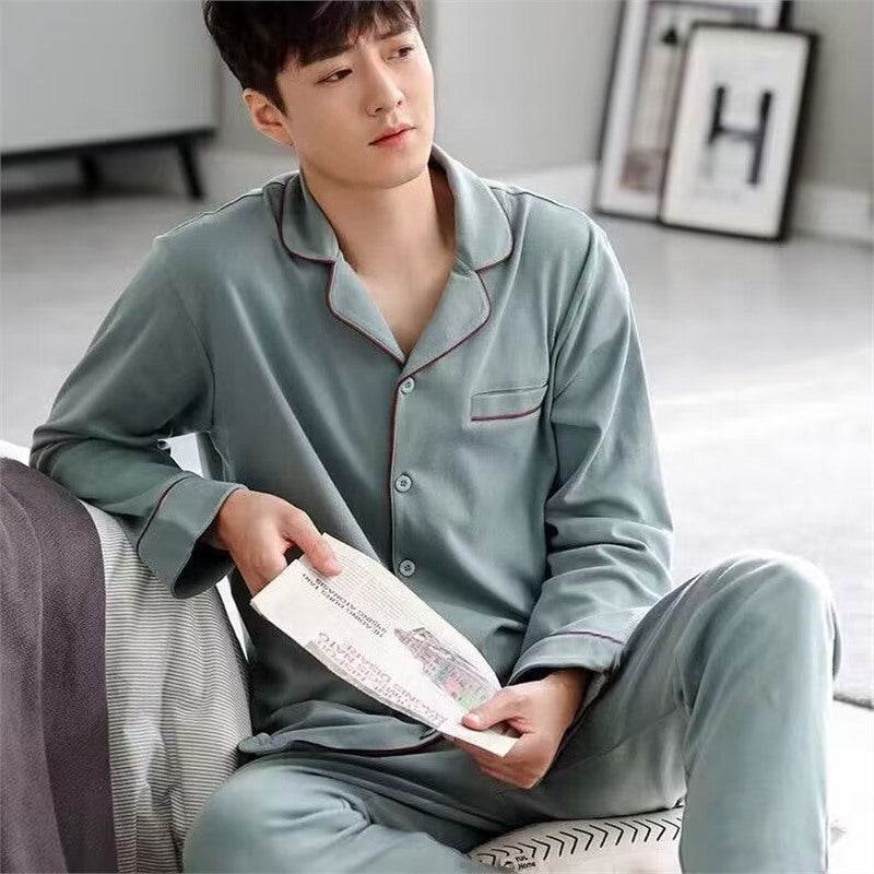 Men's Autumn And Winter Cotton Long-sleeved Trousers Thin Pajamas Loose Home Wear Suit Men EX-STOCK CANADA