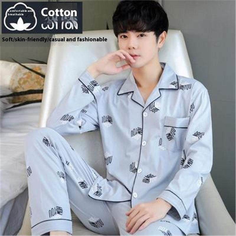 Men's Autumn And Winter Cotton Long-sleeved Trousers Thin Pajamas Loose Home Wear Suit Men EX-STOCK CANADA