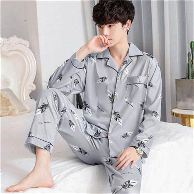Men's Autumn And Winter Cotton Long-sleeved Trousers Thin Pajamas Loose Home Wear Suit Men EX-STOCK CANADA