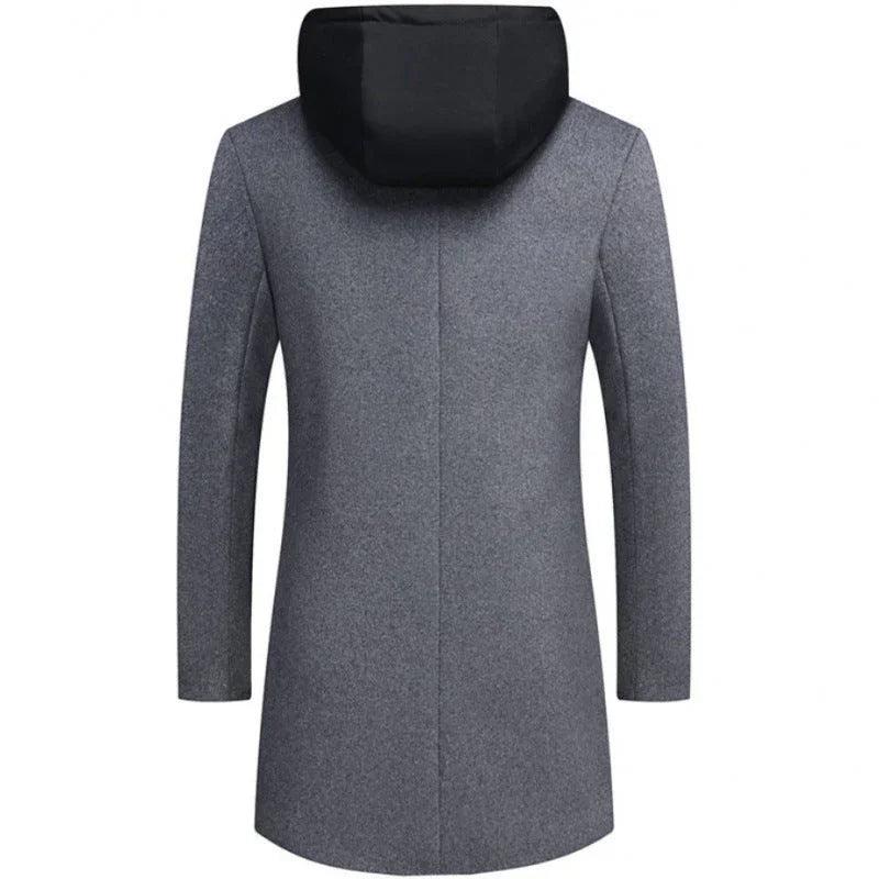 Men's Casual Woolen Coat Mid-length Detachable Hat Jacket EX-STOCK Canada