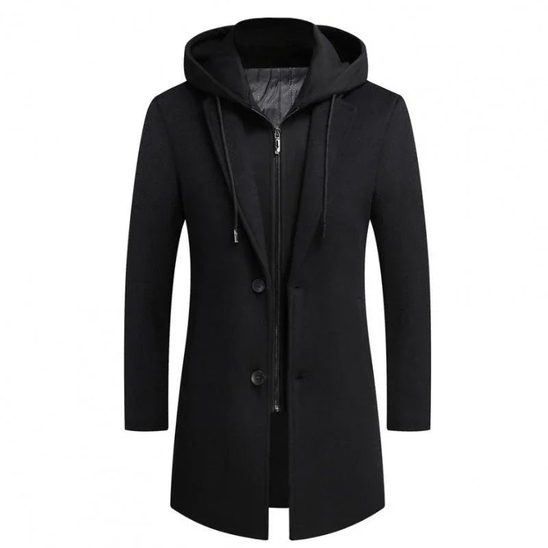 Men's Casual Woolen Coat Mid-length Detachable Hat Jacket EX-STOCK Canada