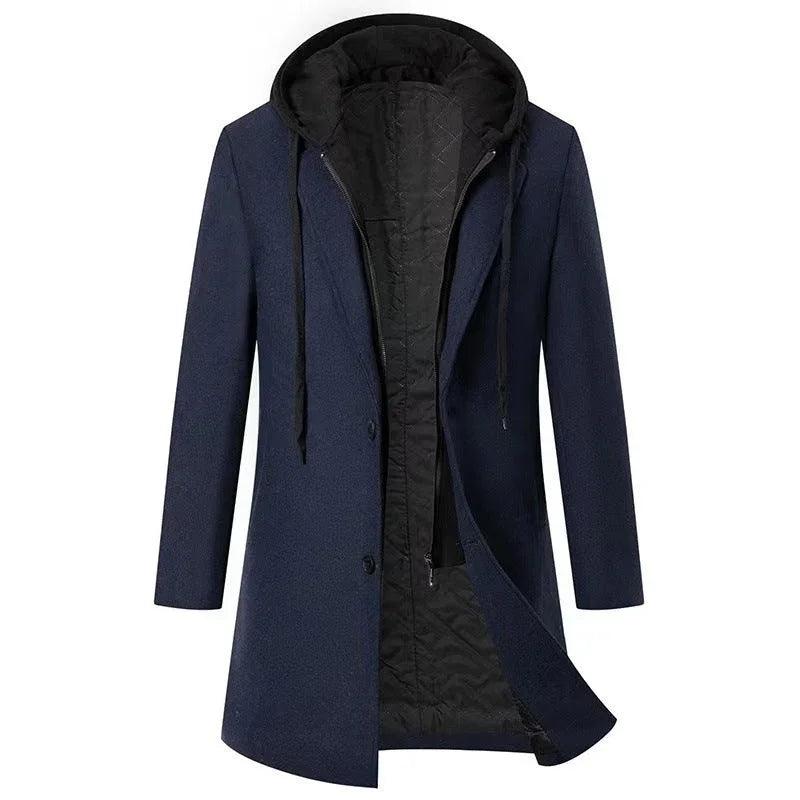 Men's Casual Woolen Coat Mid-length Detachable Hat Jacket EX-STOCK Canada