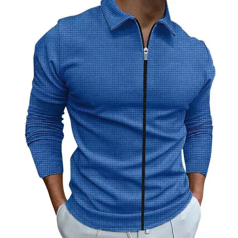 Men's Clothing Waffle Style Zipped Lapel Jacket Outdoor Sports Tops - EX-STOCK Canada