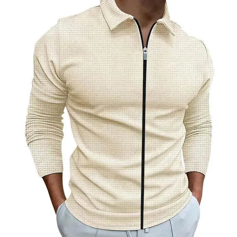 Men's Clothing Waffle Style Zipped Lapel Jacket Outdoor Sports Tops - EX-STOCK Canada