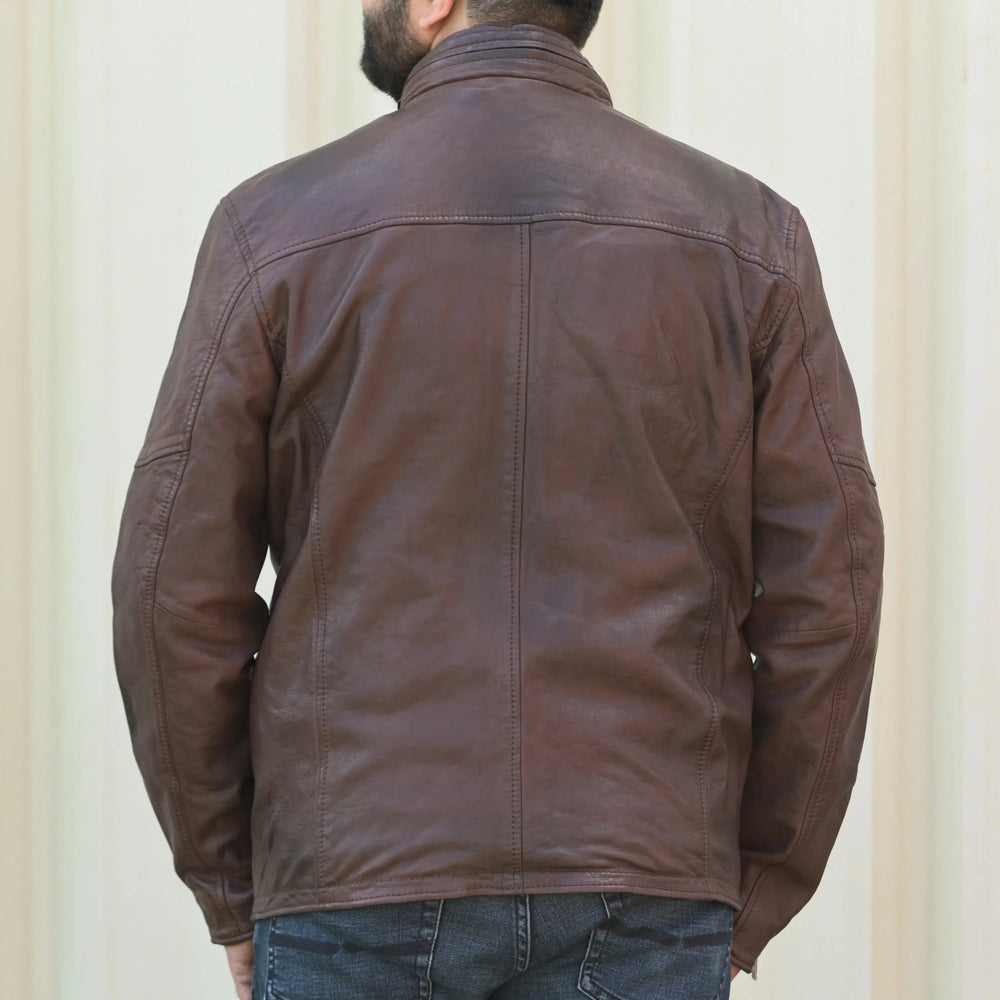 Chaqueta de cuero para hombre con bolsillos dobles con solapaEX-STOCK Canada