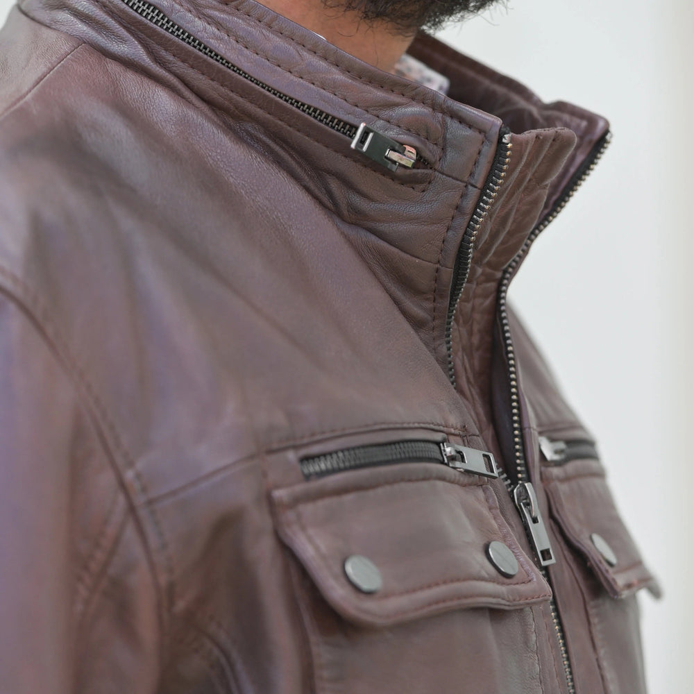 Chaqueta de cuero para hombre con bolsillos dobles con solapaEX-STOCK Canada