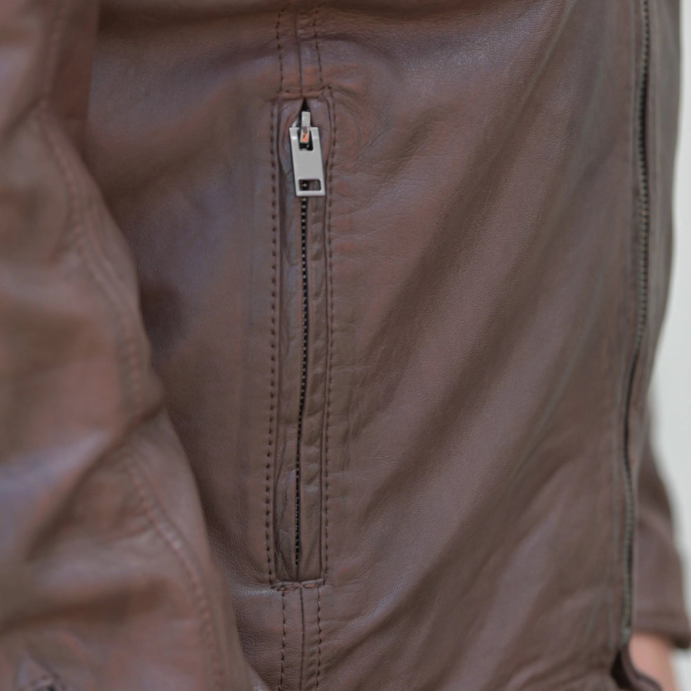 Chaqueta de cuero para hombre con bolsillos dobles con solapaEX-STOCK Canada