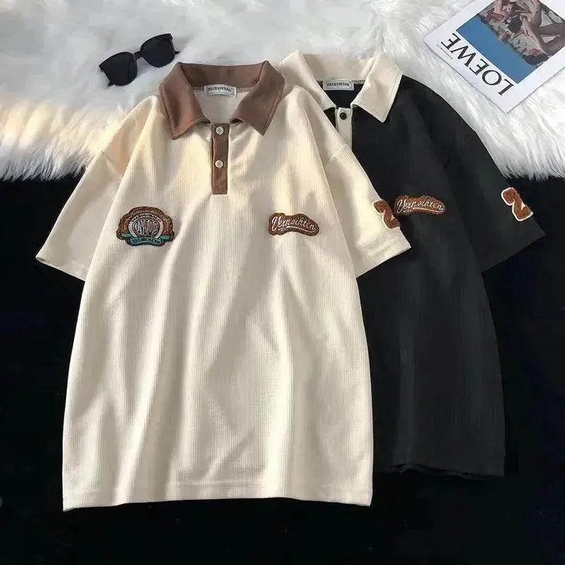 Mode masculine décontractée rétro T-shirt à manches courtes en gaufrage - EX-STOCK Canada