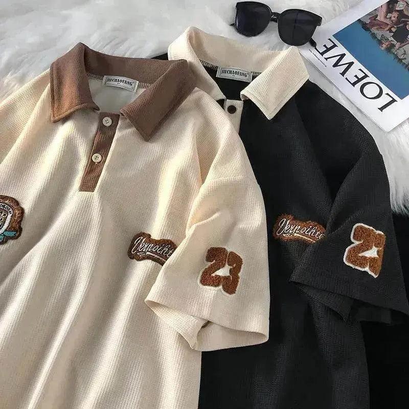 Mode masculine décontractée rétro T-shirt à manches courtes en gaufrage - EX-STOCK Canada