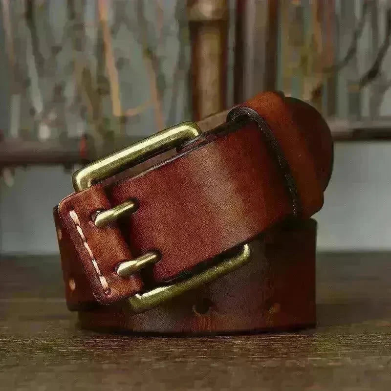 Men's First Layer Cowhide Vintage Brass Buckle Belt - EX-STOCK CANADA
