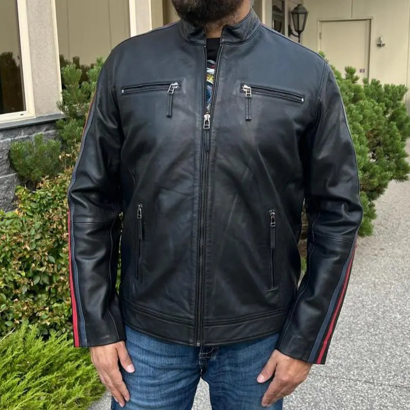 Veste pour hommes en cuir d'agneau avec rayuresEX-STOCK Canada
