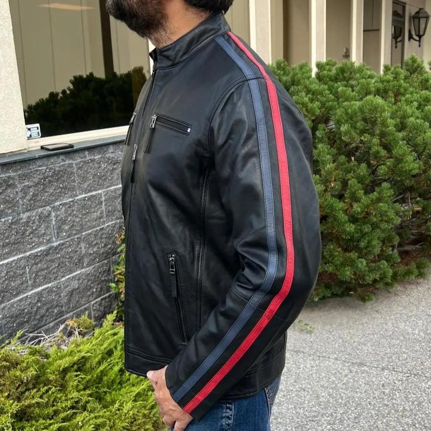 Veste pour hommes en cuir d'agneau avec rayuresEX-STOCK Canada