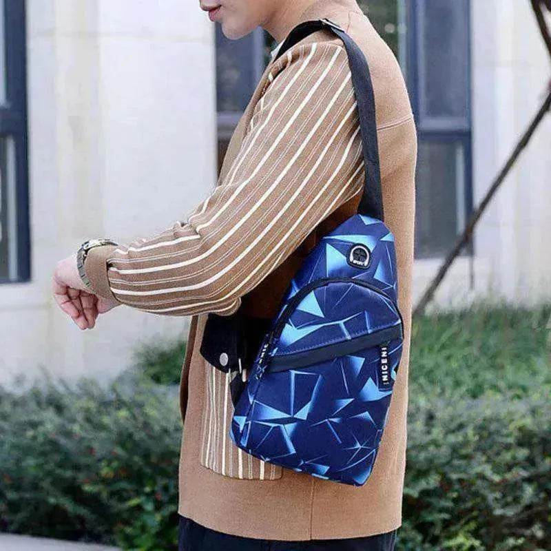 Men's Print Sling Chest & Crossbody Bag With Earphone access Design - EX-STOCK Canada