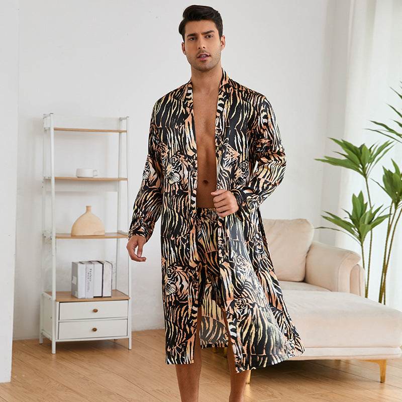 Men's Robes Fashion Ice Silk Bathrobe Homewear Set Pajamas EX-STOCK CANADA