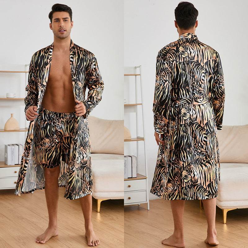 Men's Robes Fashion Ice Silk Bathrobe Homewear Set Pajamas EX-STOCK CANADA