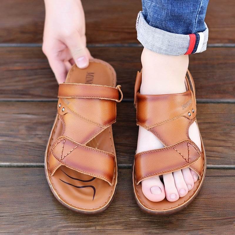Men's Sandals Beach Shoes Top Layer Cattlehide Leather Fashion EX-STOCK CANADA