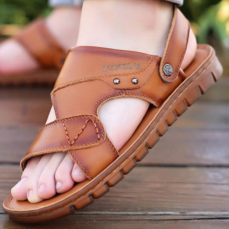 Men's Sandals Beach Shoes Top Layer Cattlehide Leather Fashion EX-STOCK CANADA