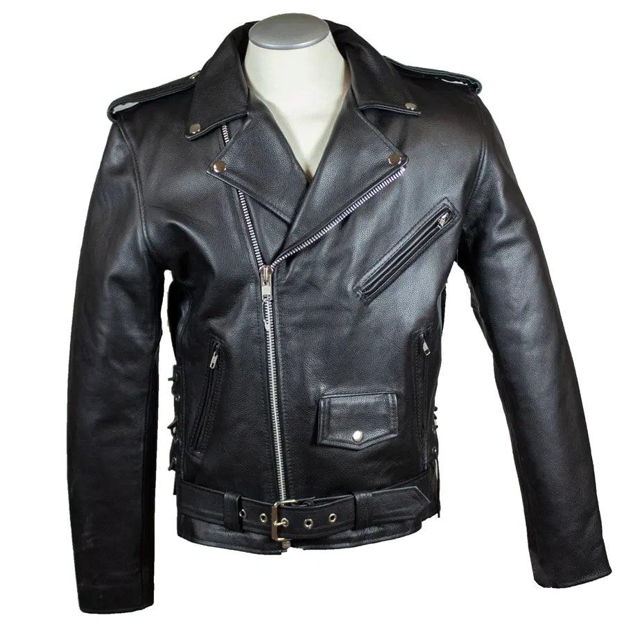 Veste de moto en cuir classique pour hommes, taille grande, avec lacets latérauxEX-STOCK Canada