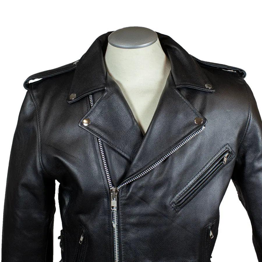 Veste de moto en cuir classique pour hommes, taille grande, avec lacets latérauxEX-STOCK Canada